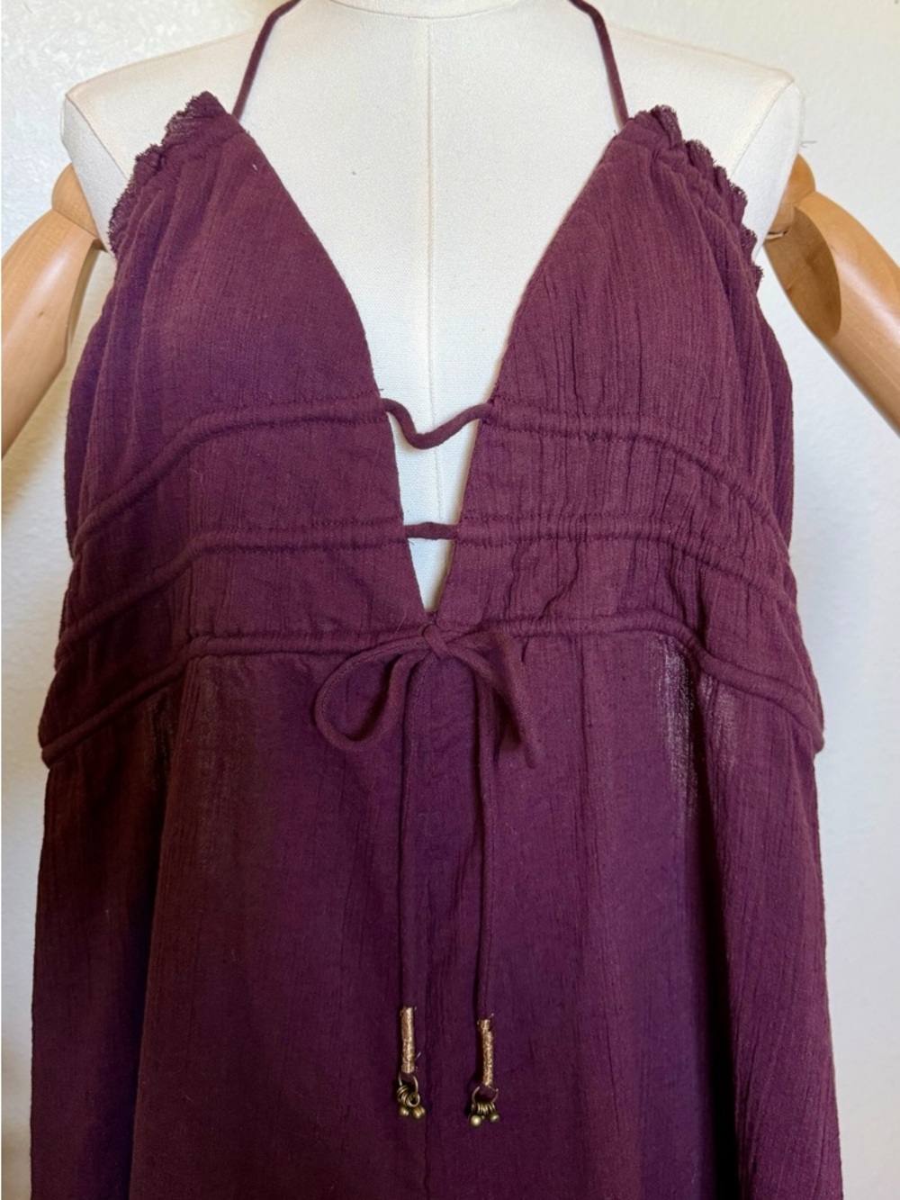 Free People - Bohemian Style Burgundy Halter Romper - Picture 4 of 10